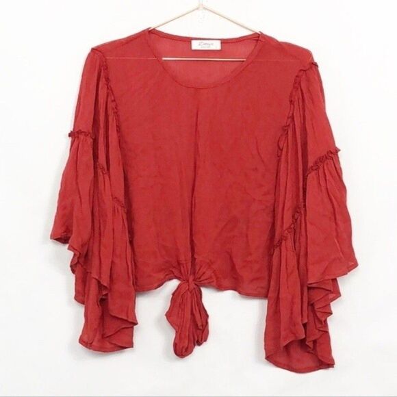 Tops - Dotsy's Boutique Crop Bell Sleeve Red  Tie HemTop Excellent Used Condition Small